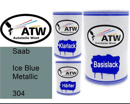 Saab, Ice Blue Metallic, 304: 500ml Lackdose + 500ml Klarlack + 250ml Härter - Set, von ATW Autoteile West.